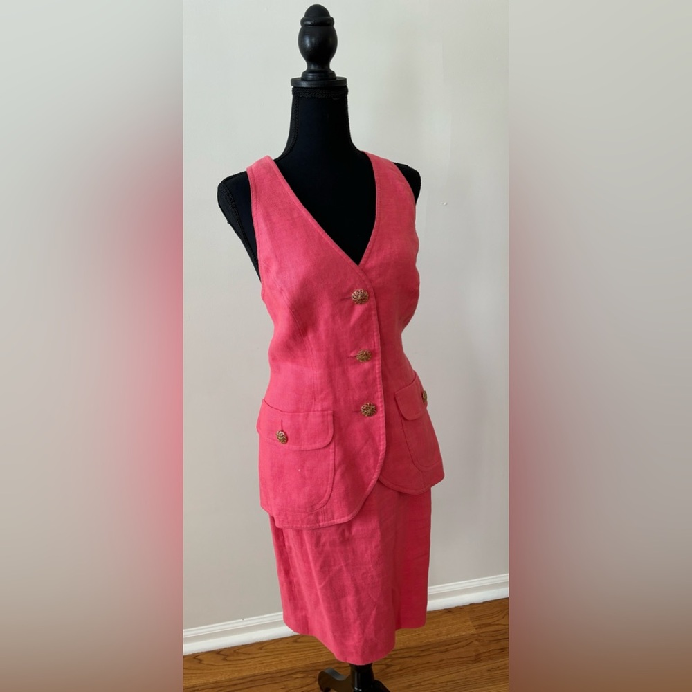 Scassi Vintage Linen Dress Vest Skirt Set Coral‎ - Size 6